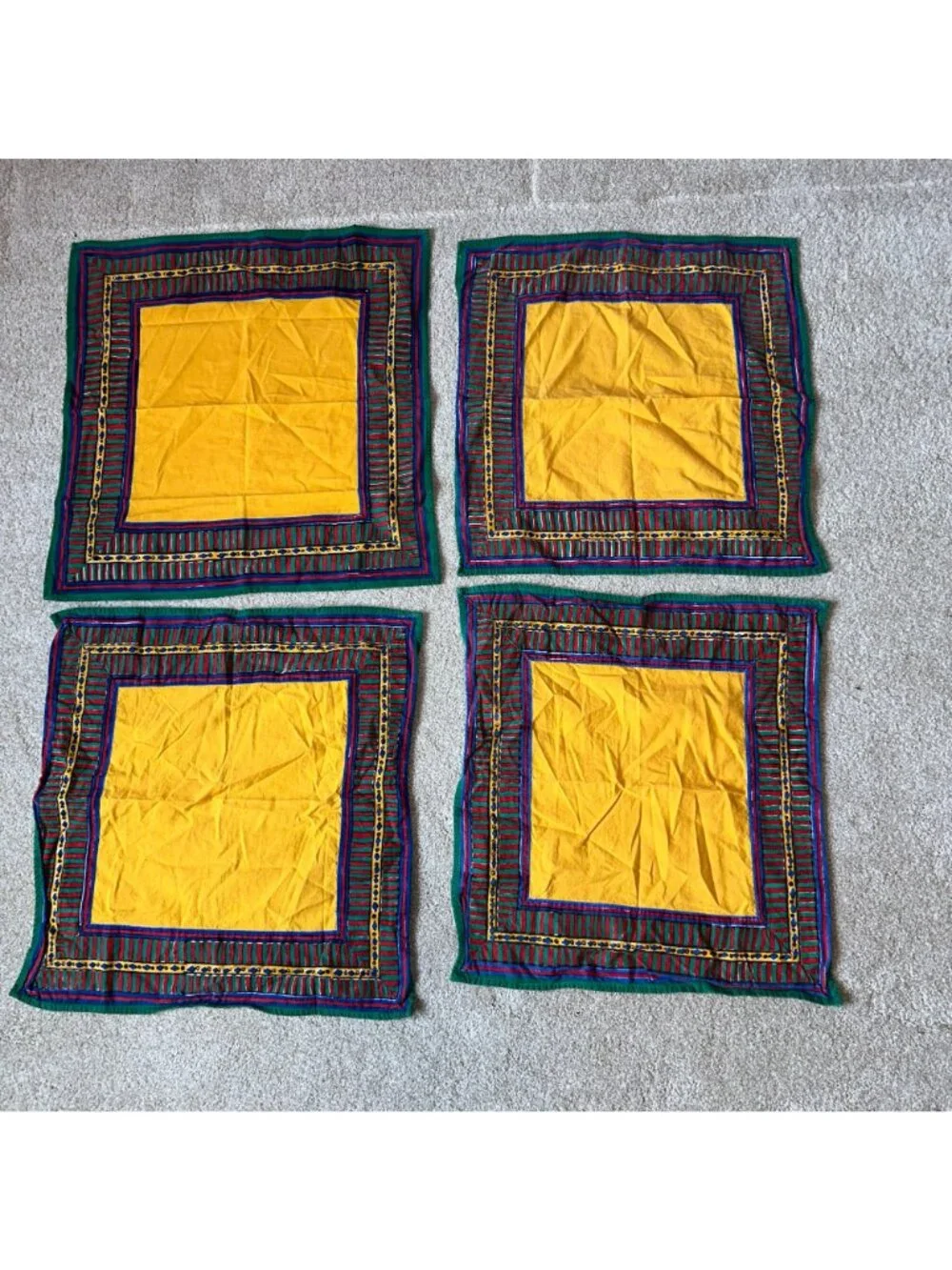 Vintage 90s Pottery Barn Primary Colors Placemats Set 4 Cotton Quilted Red Green